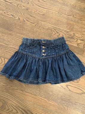 XS Free People We The Free Blue Denim Ruffle Roselle Denim Mini Skirt EEUC